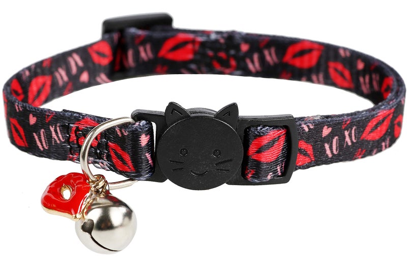BoomBone Valentines Day Cat Collar Breakaway with Bell and Lip Charm,Puppy Collars for Small Dogs - Image 2